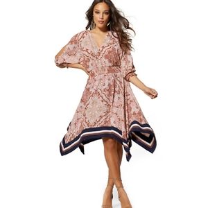 NY&Co. Mocha Paisley V-Neck Handkerchief Dress